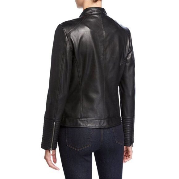 Neiman Marcus Black Leather Moto Jacket - Picture 2 of 14